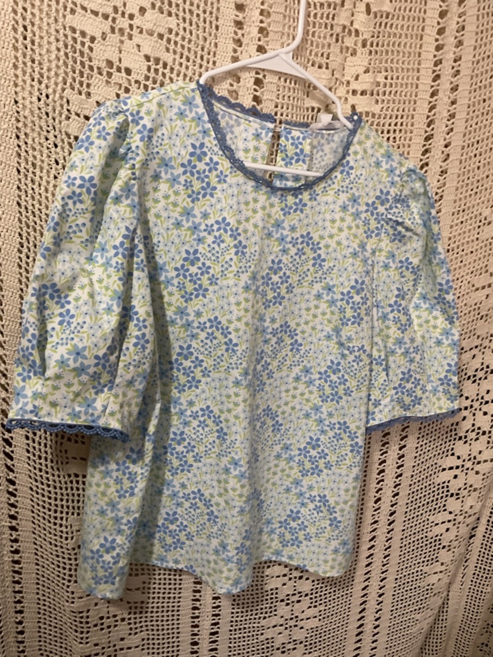 NWOT Mary Square Larkspur Fields Blue puff sleeve blouse Large